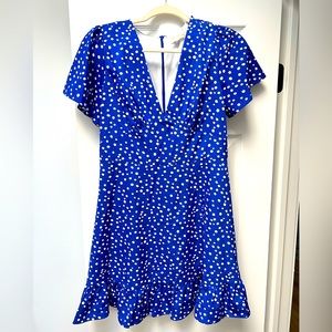 Bright Blue Polka Dot Mini Dress with Flounce Hem